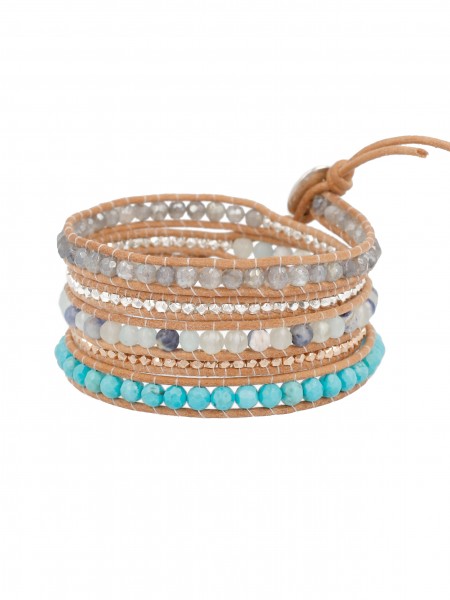 Wickelarmband mit Mix aus Amazonit, Türkis, Labradorit & Silber 925