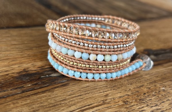 Wickelarmband mit Amazonit Mix & vergoldeten Sterling Silber Beads & Swarovski-Kristallen